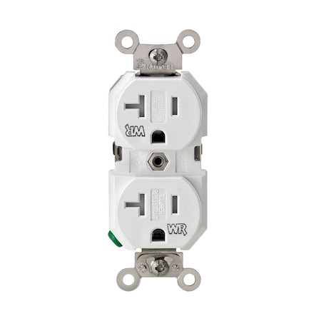 Leviton Straight Blade Receptacle, 5-20R, 20 A, 125V AC, 2 Pole, 3 Wire, Flush Mount, Self-Grounded TWR20-00W